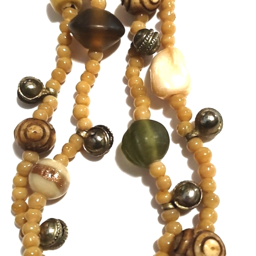 VINTAGE ETHNIC HAND CARVED STONES SEED BEADS WOODEN BEADS NO CLASP 48" NECKLACE - Picture 3 of 10